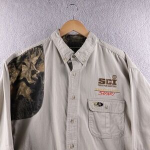 SCI Expedition Safari Shooting Shirt Mens XXL Camo Hunting Mossy Oak Long Sleeve